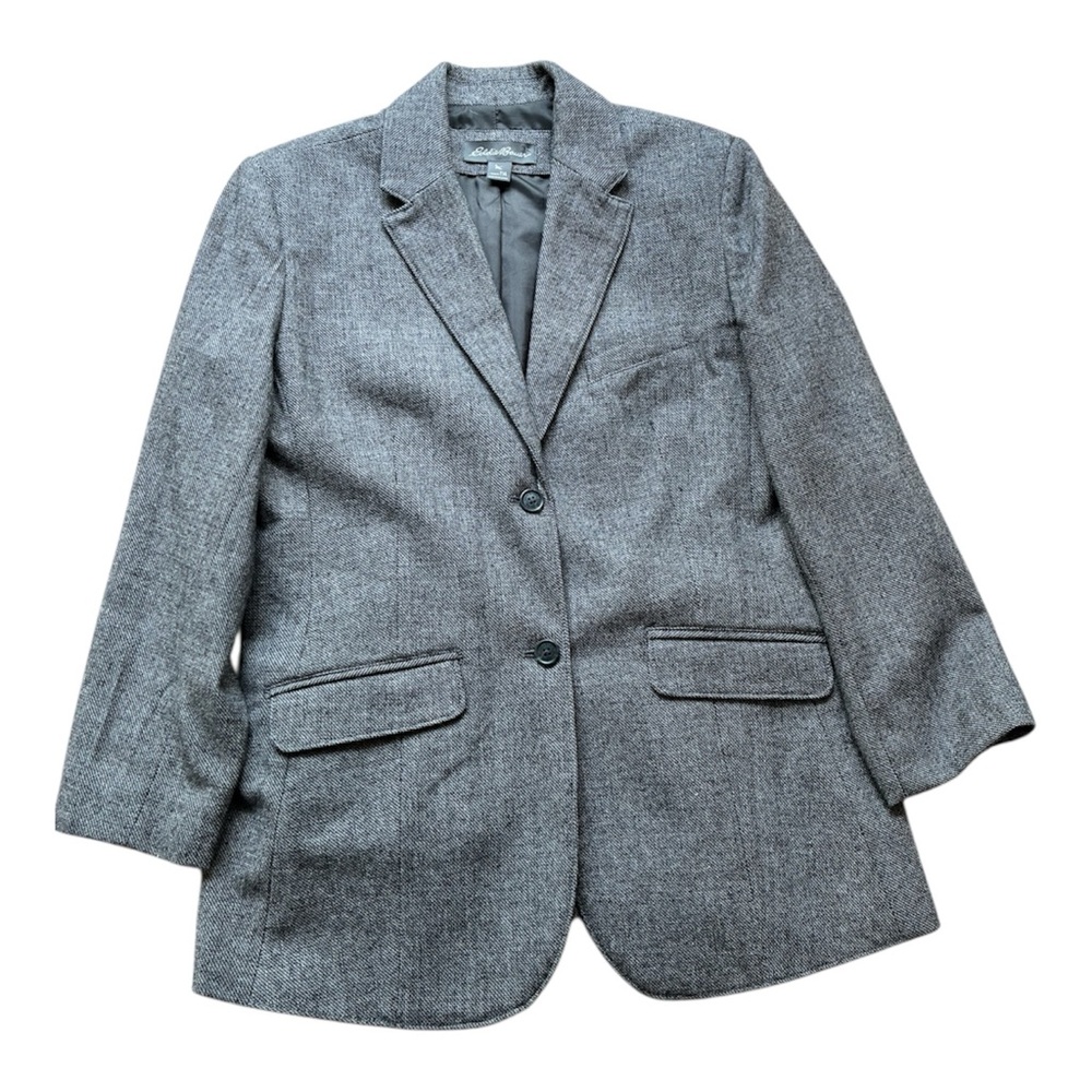 Eddie Bauer Wool Classic Wool Stone Gray Textured Blazer Woman’s Tall Sz 14 NWOT